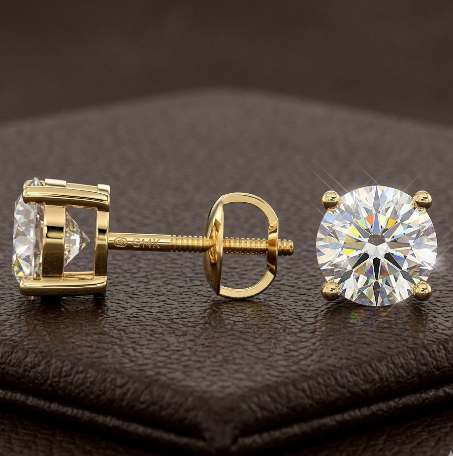 Classica VVS1 Round Moissanite Solitaire Stud Earrings