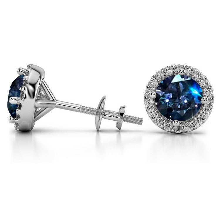 Feliz 2.00 CTW Blue Moissanite Halo Stud Earrings