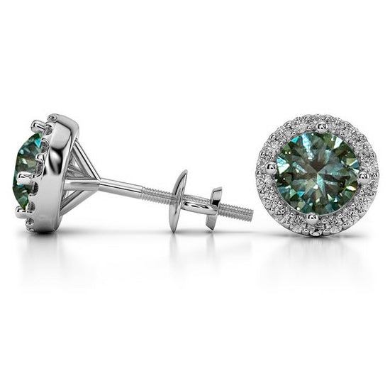 Feliz 2.00 CTW Green Moissanite Halo Stud Earrings