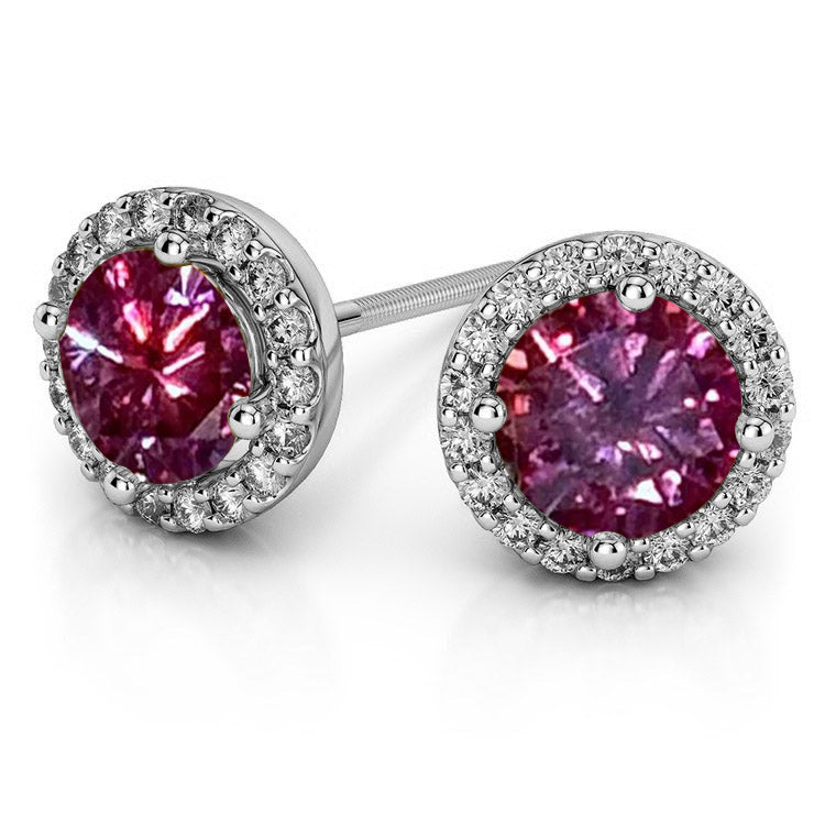 Feliz 2.00 CTW Pink Moissanite Halo Stud Earrings