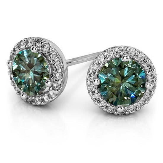 Feliz 2.00 CTW Green Moissanite Halo Stud Earrings