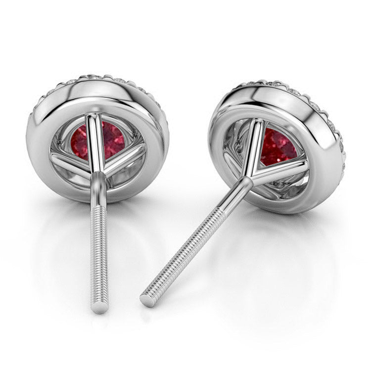 Feliz 2.00 CTW Red Moissanite Halo Stud Earrings