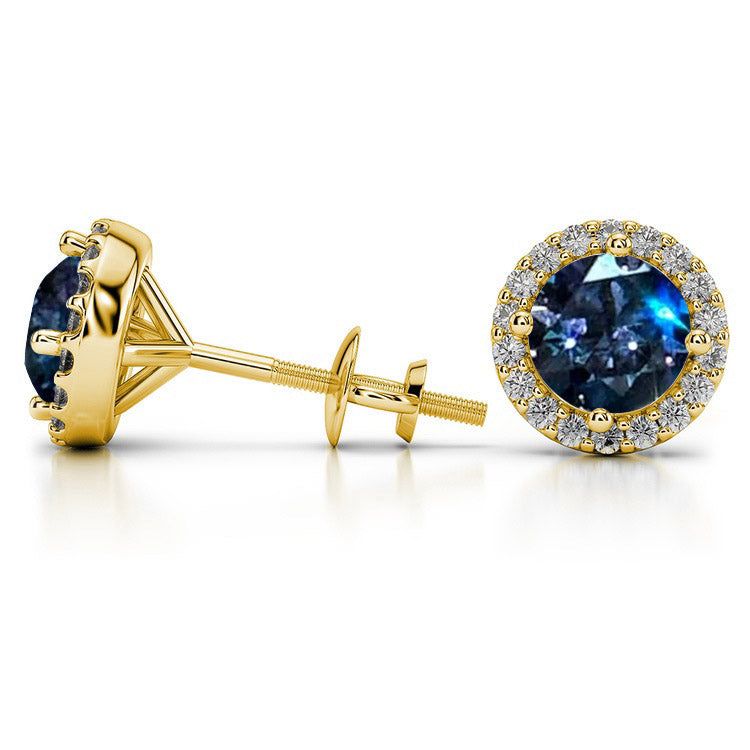 Feliz 2.00 CTW Blue Moissanite Halo Stud Earrings