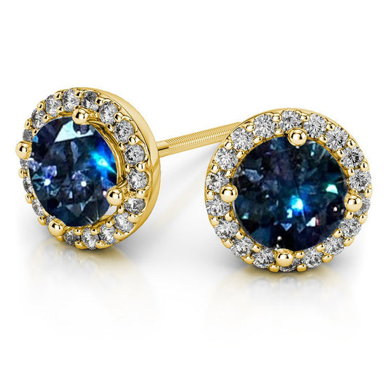 Feliz 2.00 CTW Blue Moissanite Halo Stud Earrings