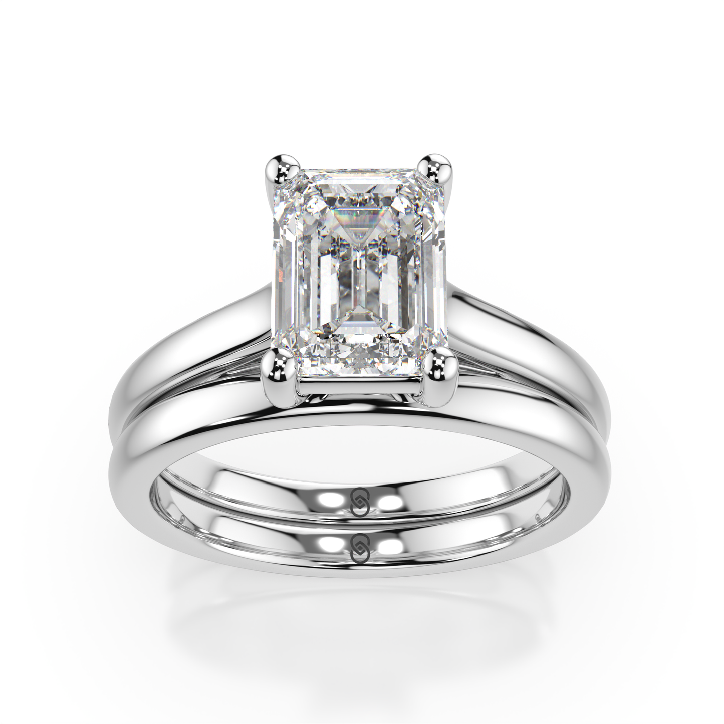 Radiance Emerald Cut Plain Band Engagement Ring