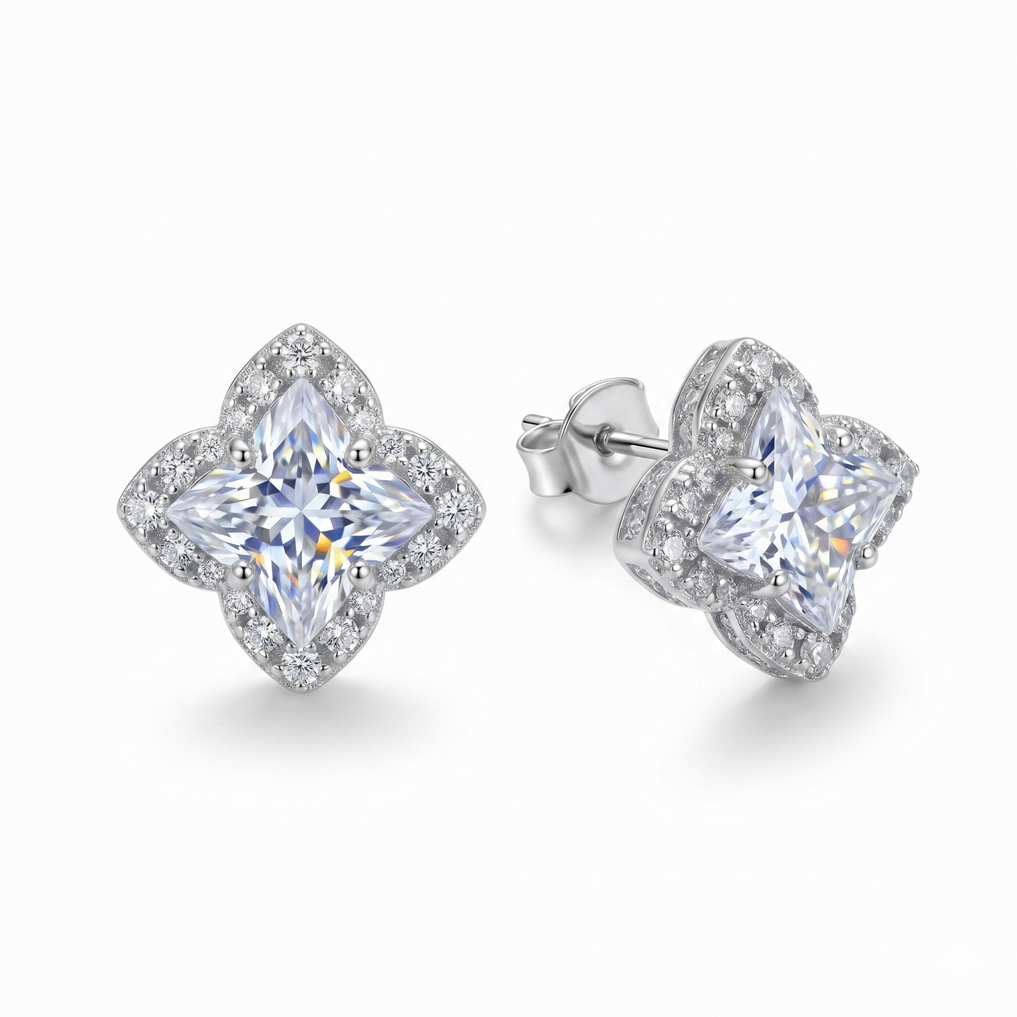 Poly 3.68 CTW Moissanite Flower Halo Studs