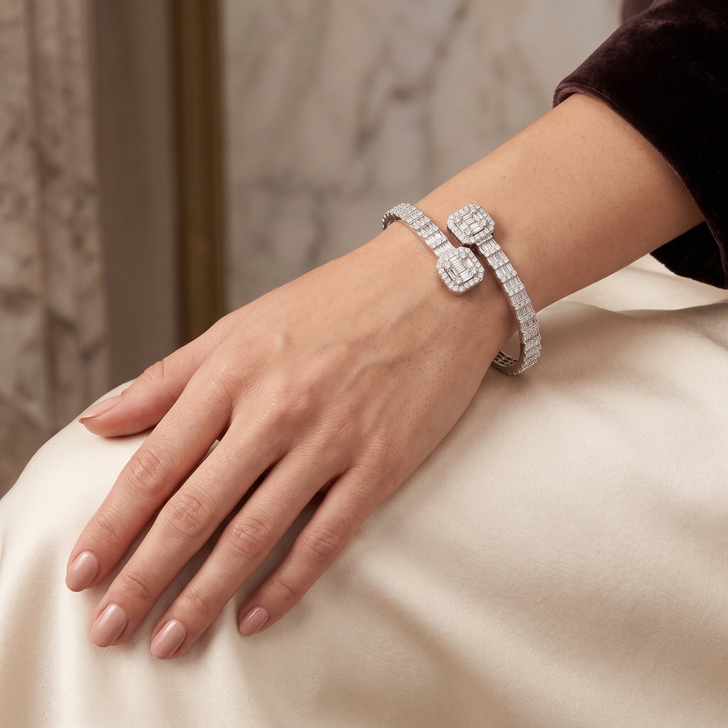 Nautilus Sterling Silver Baguette Moissanite Bangle