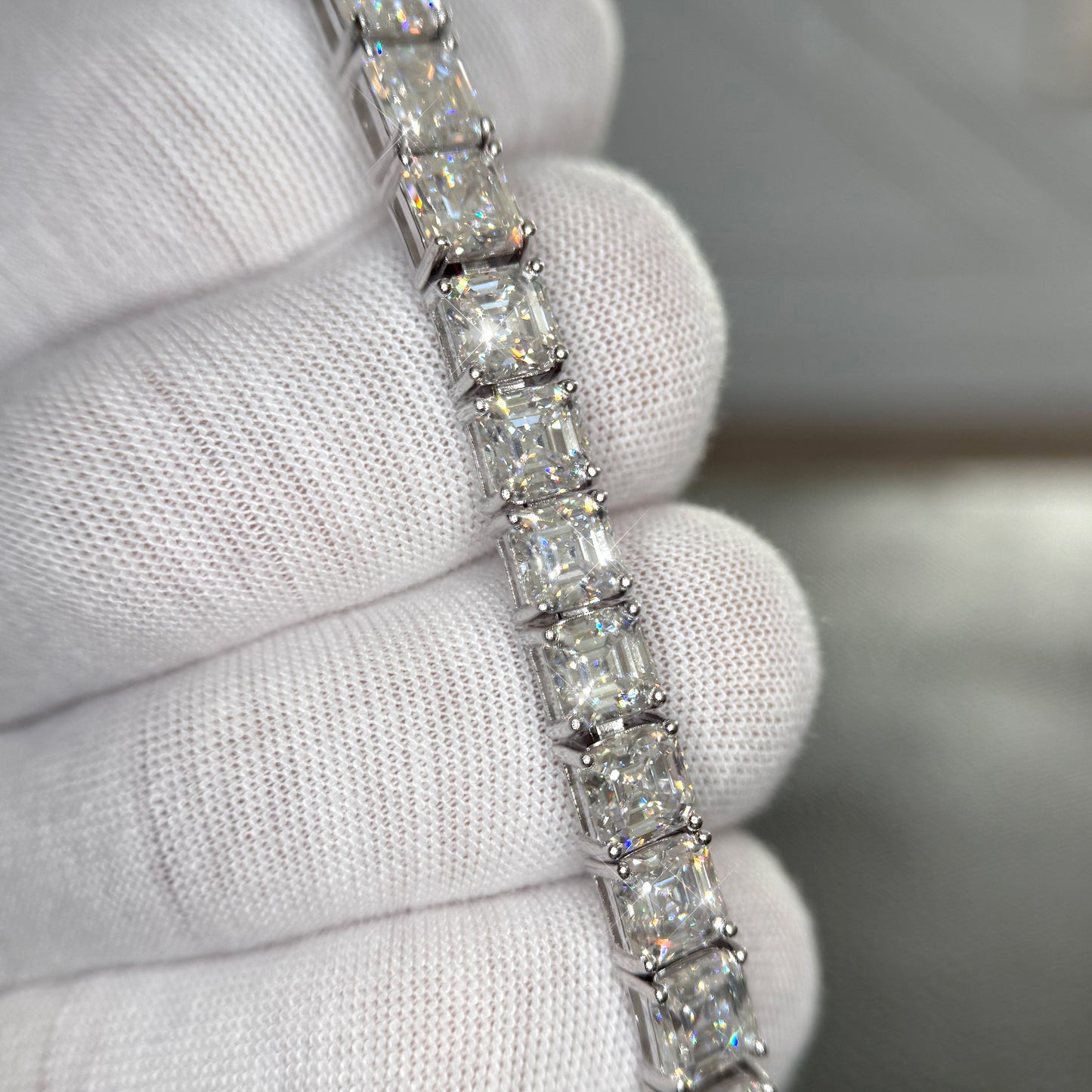 26 CTW Large Asscher Cut Moissanite Tennis Bracelet
