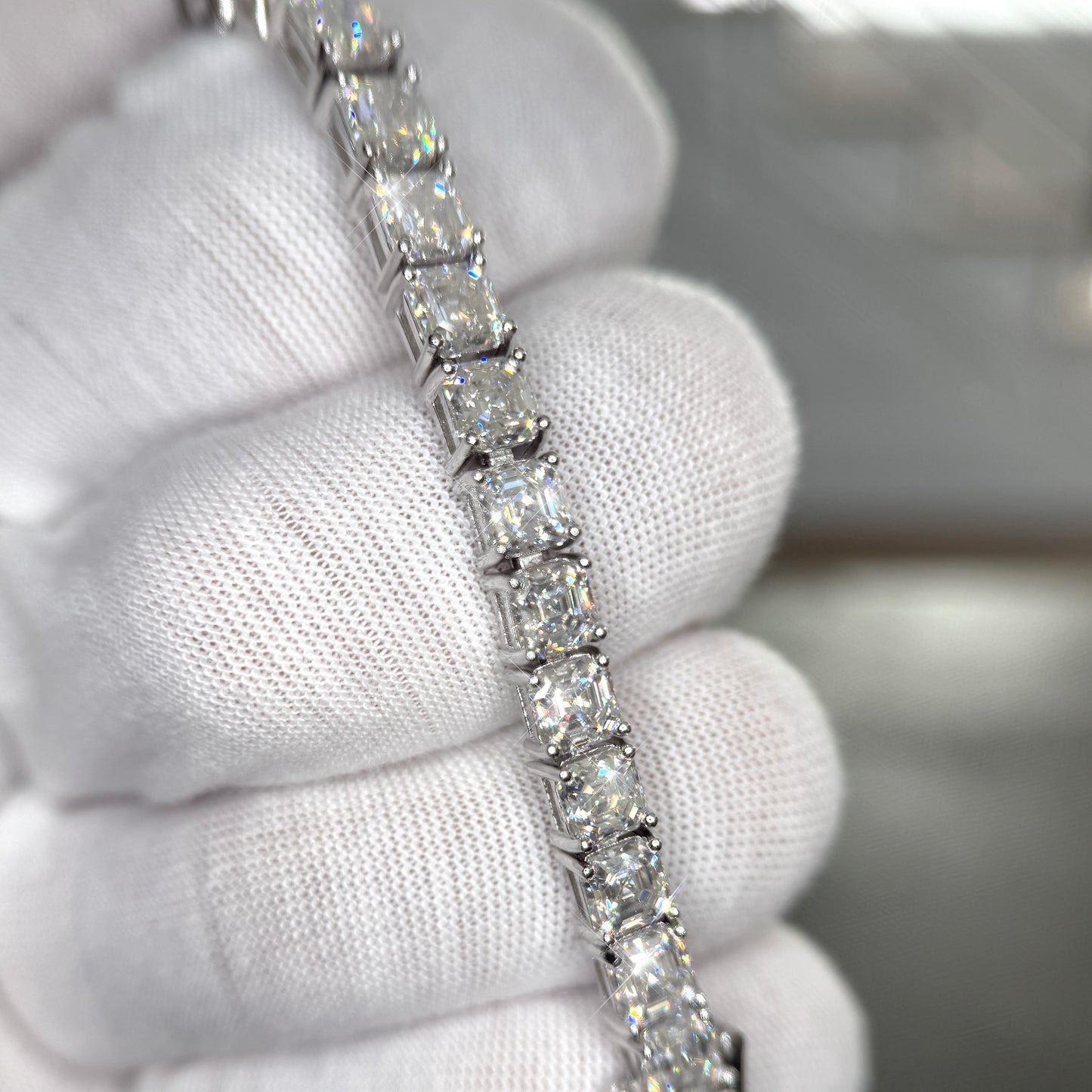 19 CTW Asscher Cut VVS1 Moissanite Tennis Bracelet