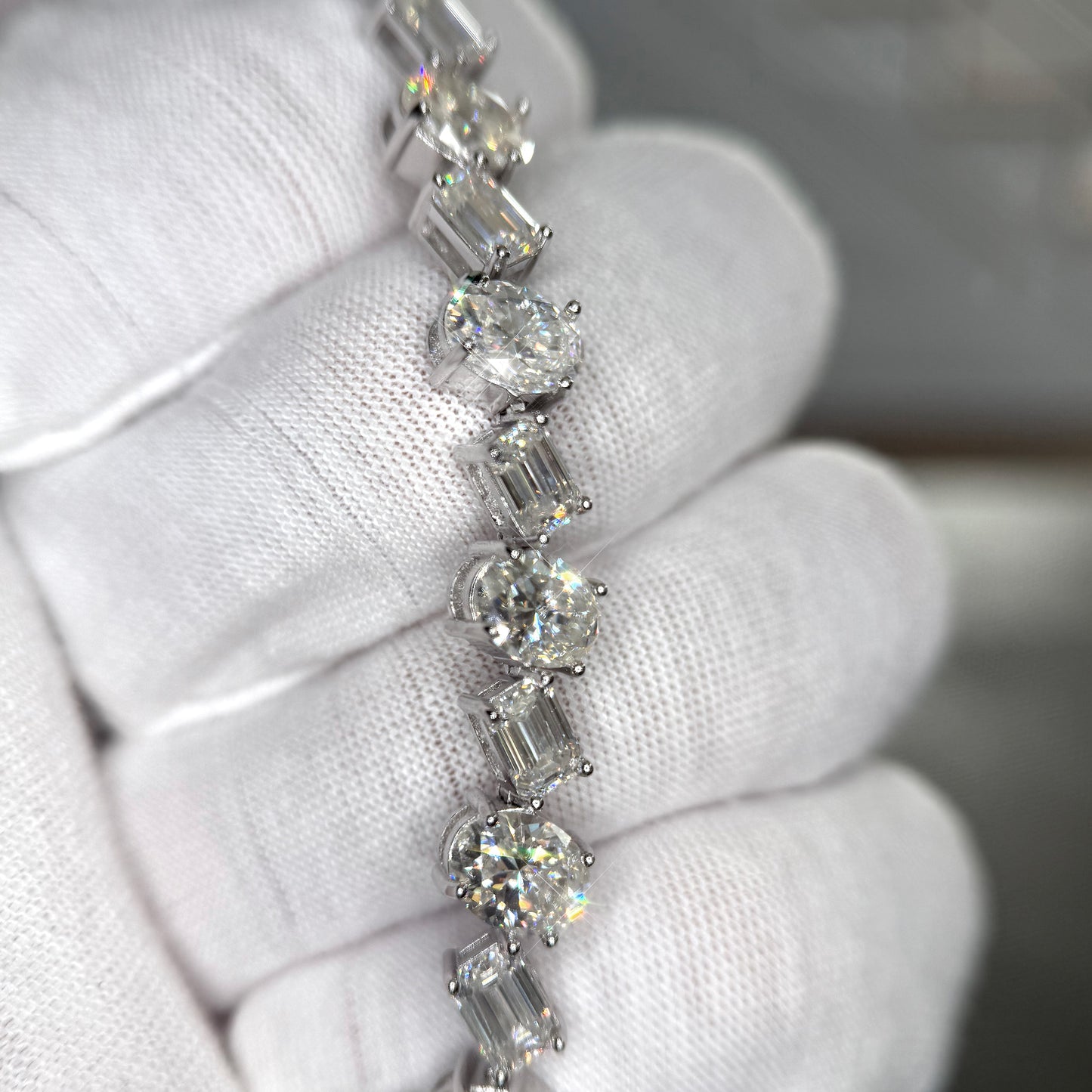 27 CTW Mixed Moissanite Emerald Oval Cut Tennis Bracelet
