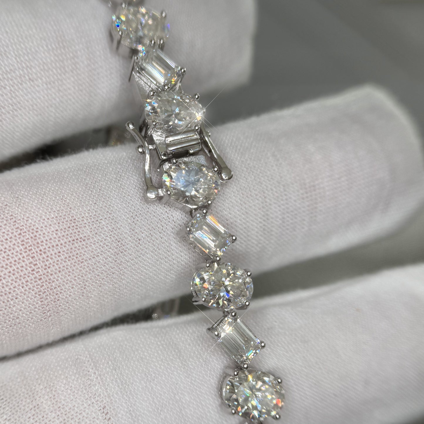 27 CTW Mixed Moissanite Emerald Oval Cut Tennis Bracelet