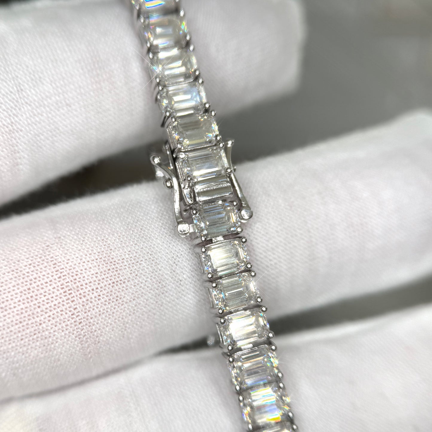 26 CTW Bold Emerald Cut Moissanite Tennis Bracelet