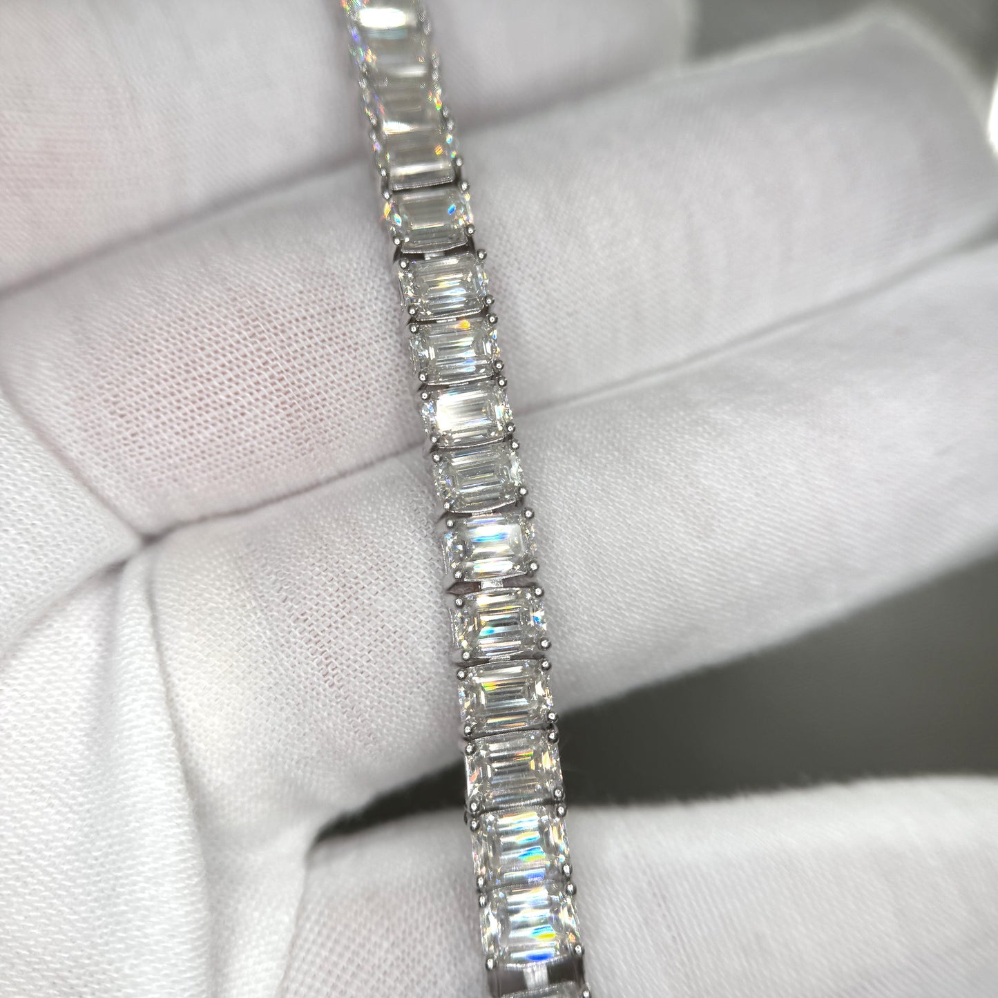 26 CTW Bold Emerald Cut Moissanite Tennis Bracelet