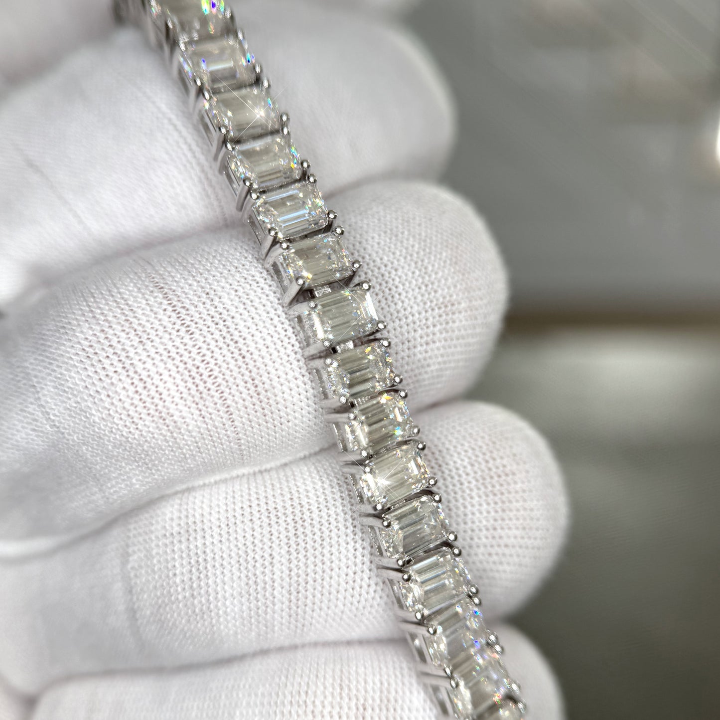 26 CTW Bold Emerald Cut Moissanite Tennis Bracelet