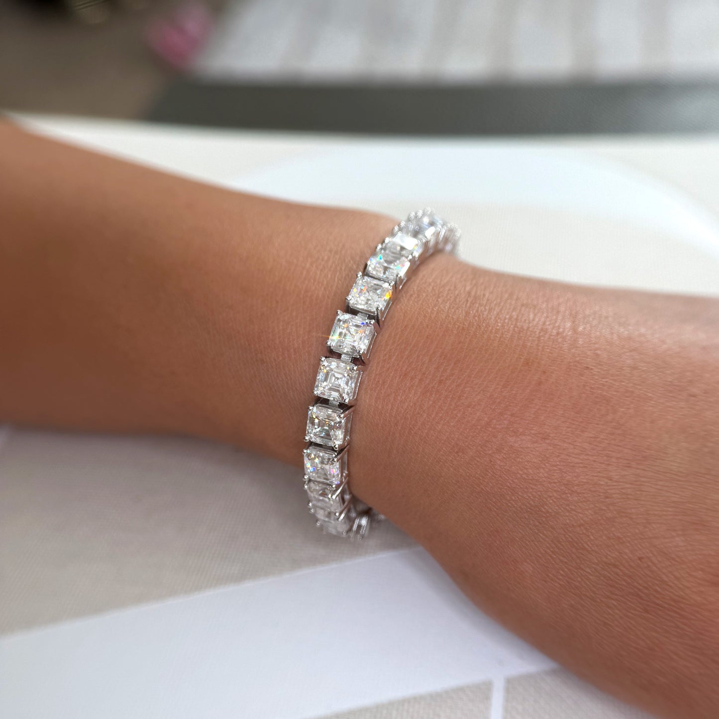 26 CTW Large Asscher Cut Moissanite Tennis Bracelet