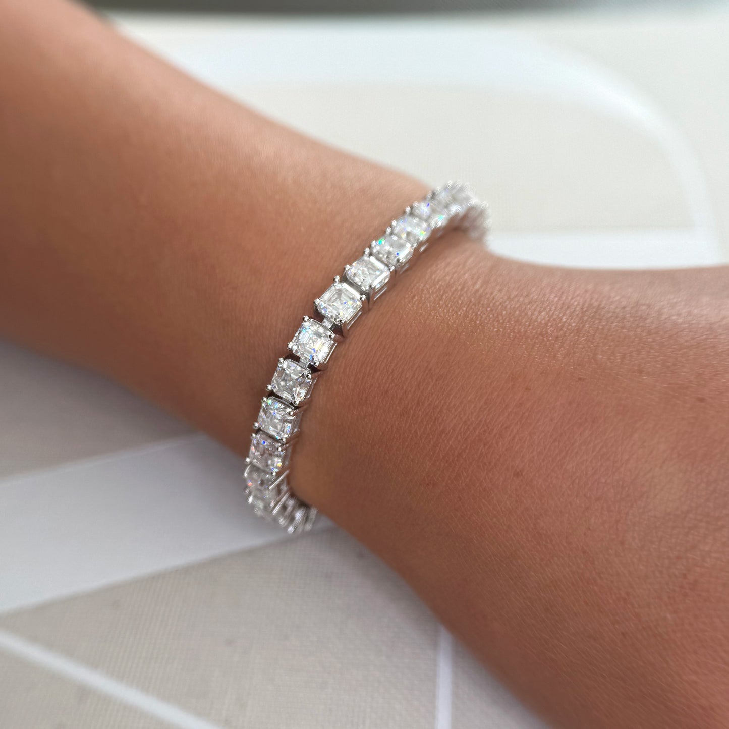 19 CTW Asscher Cut VVS1 Moissanite Tennis Bracelet