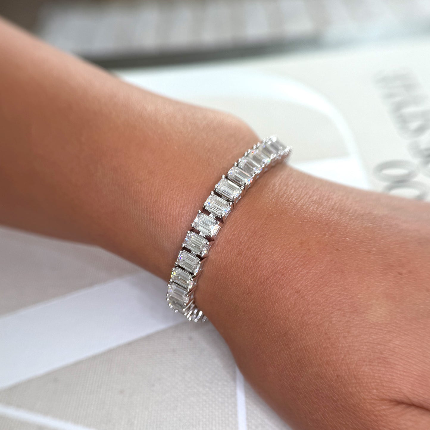 26 CTW Bold Emerald Cut Moissanite Tennis Bracelet