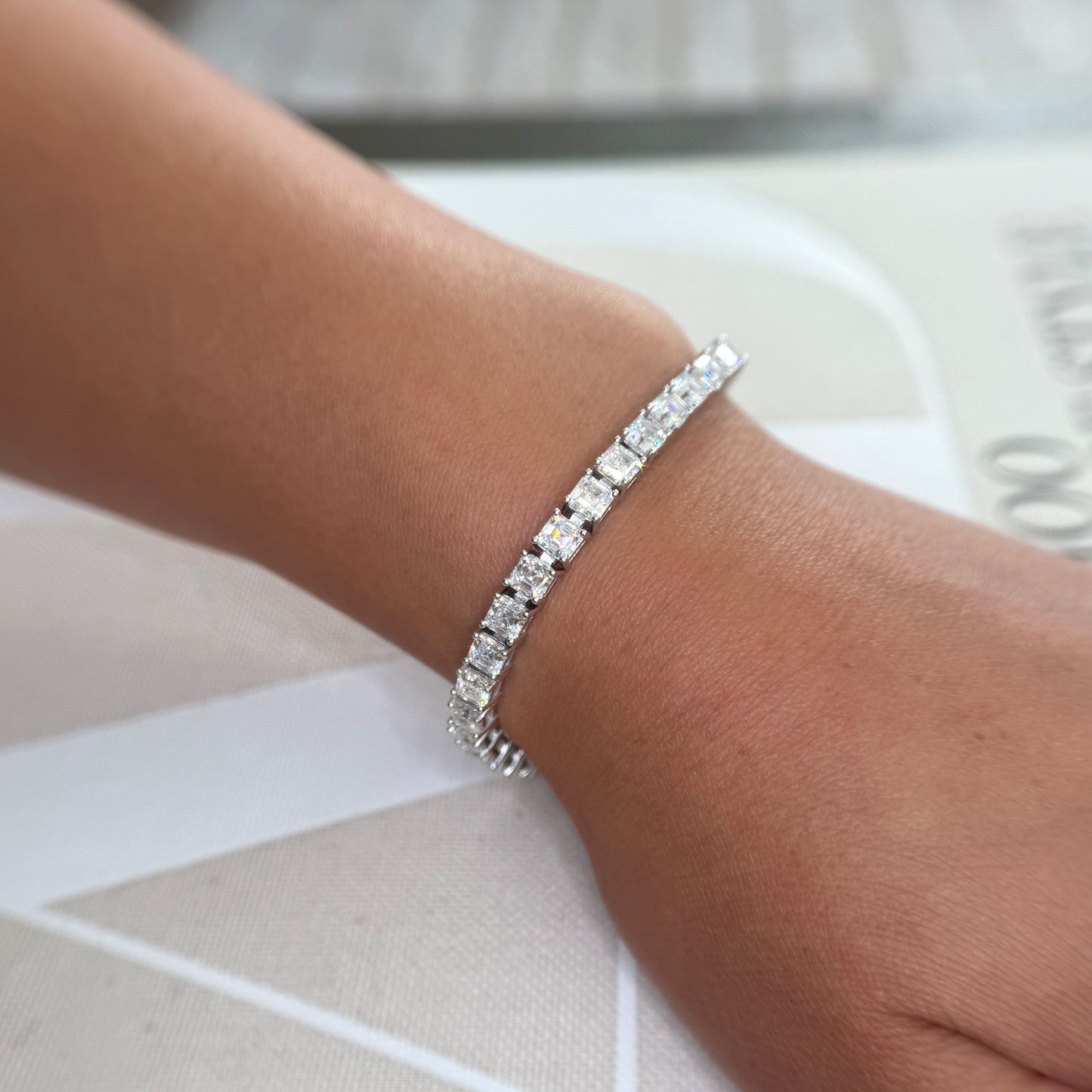 4MM Asscher Cut VVS1 Moissanite Tennis Bracelet
