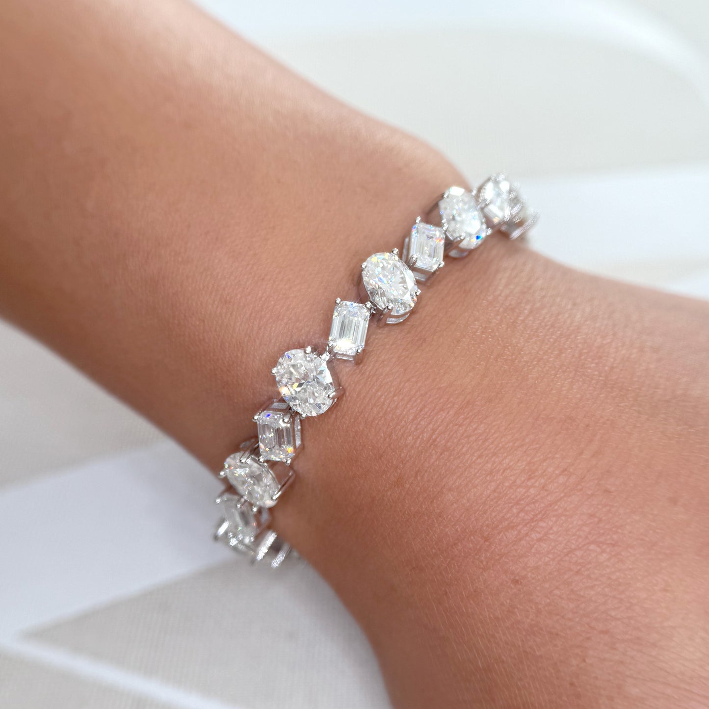 27 CTW Mixed Moissanite Emerald Oval Cut Tennis Bracelet