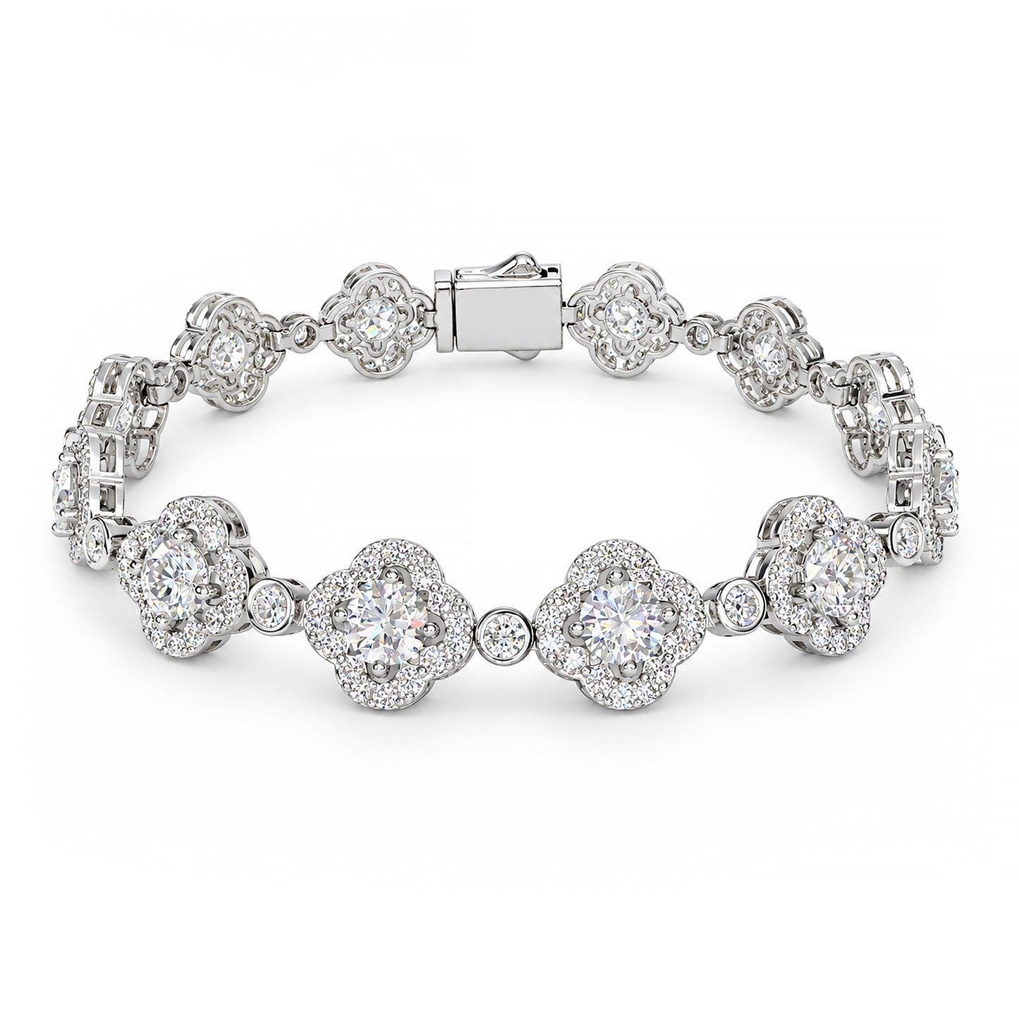 Sterling Silver Moissanite Clover Halo Bracelet