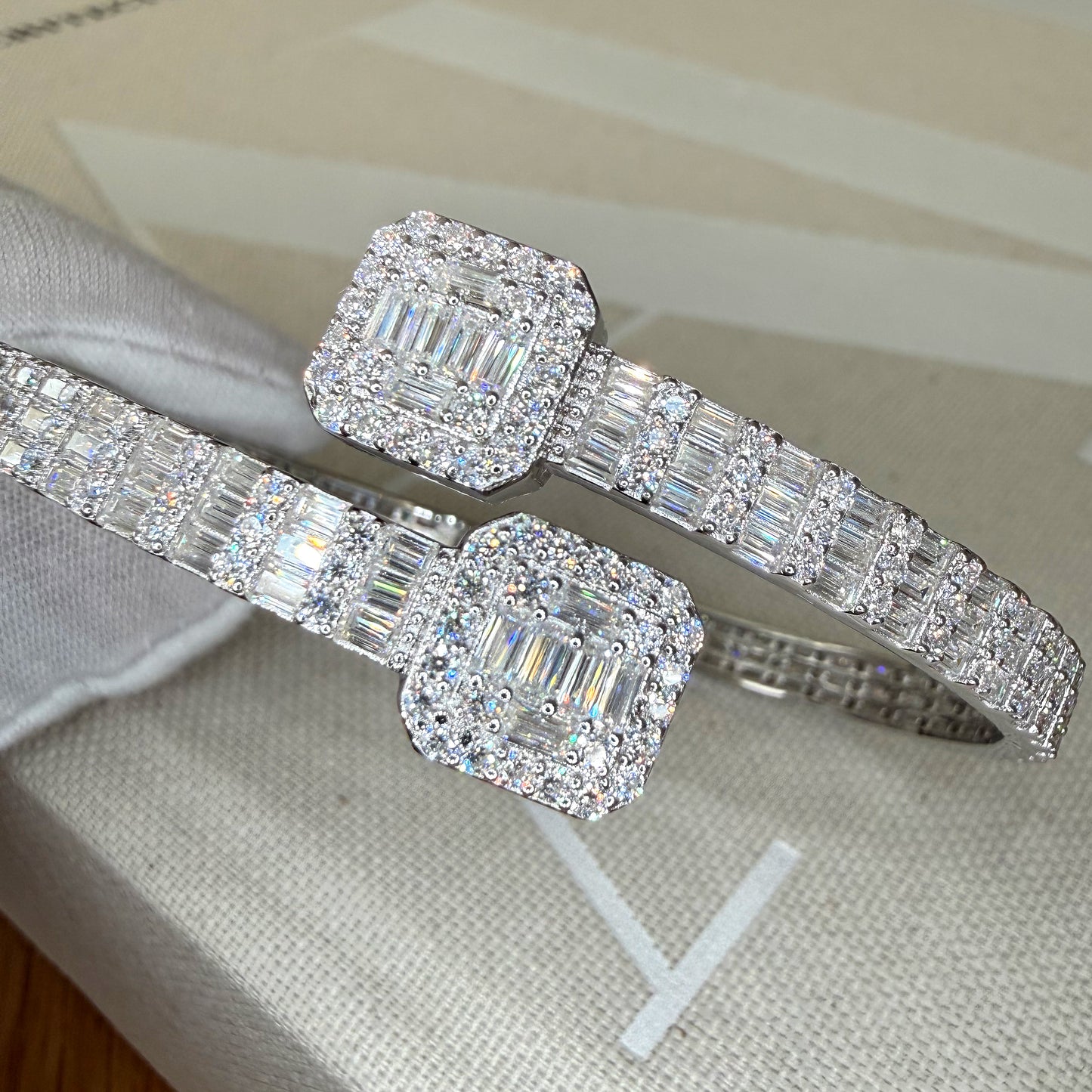 Nautilus Sterling Silver Baguette Moissanite Bangle