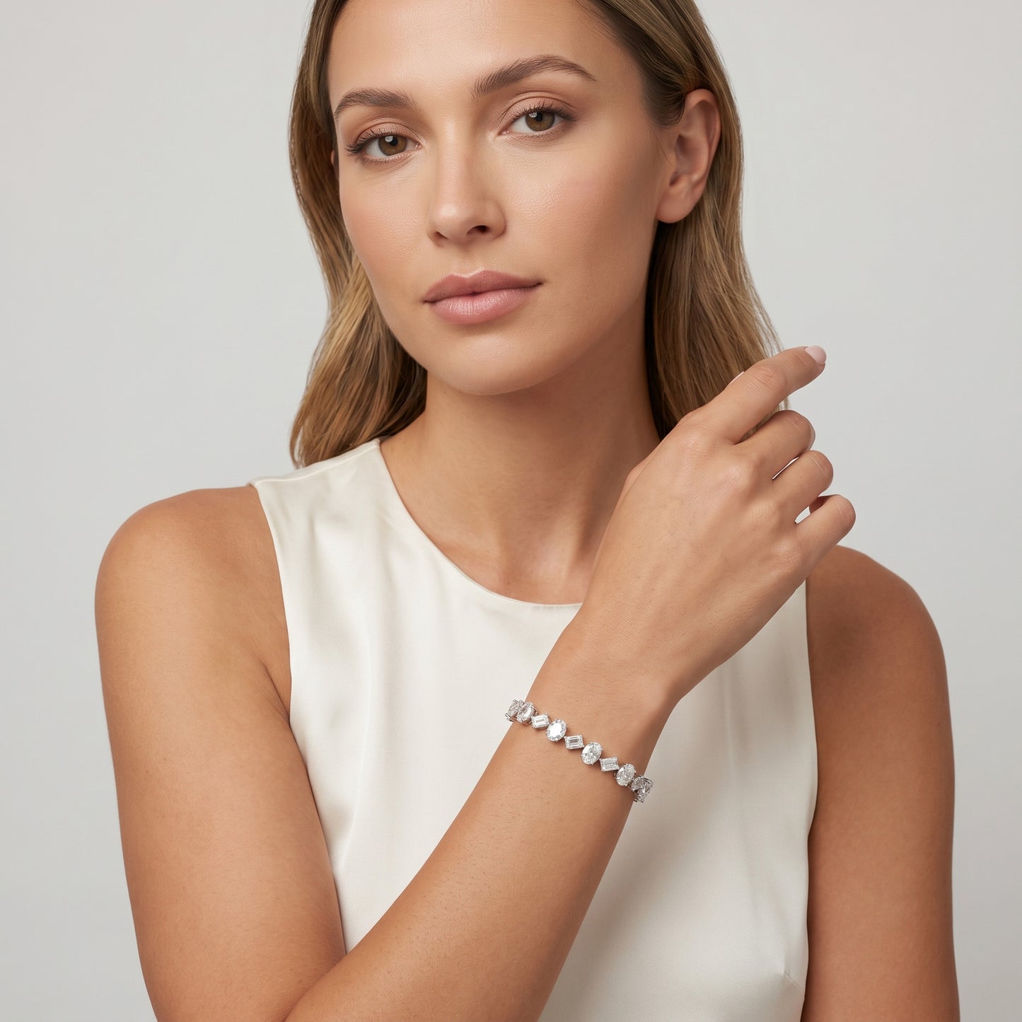 27 CTW Mixed Moissanite Emerald Oval Cut Tennis Bracelet
