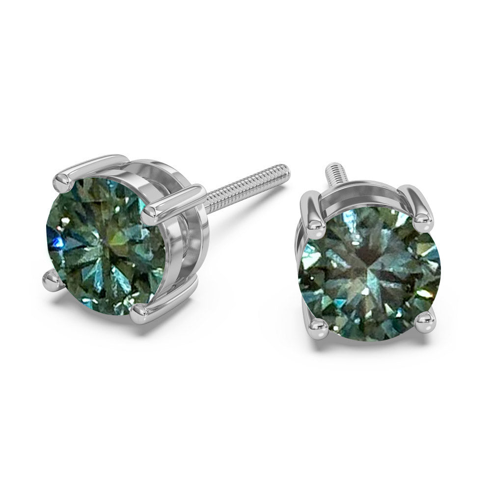 Classica Round Green Moissanite Solitaire Stud Earrings