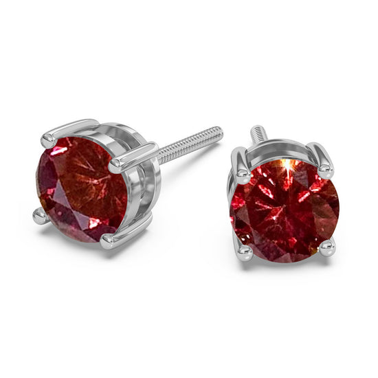 Classica Round Red Moissanite Solitaire Stud Earrings