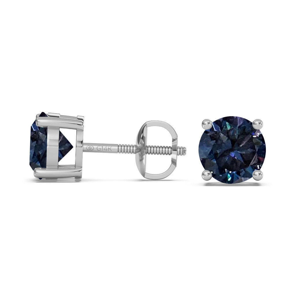 Classica Round Blue Moissanite Solitaire Stud Earrings