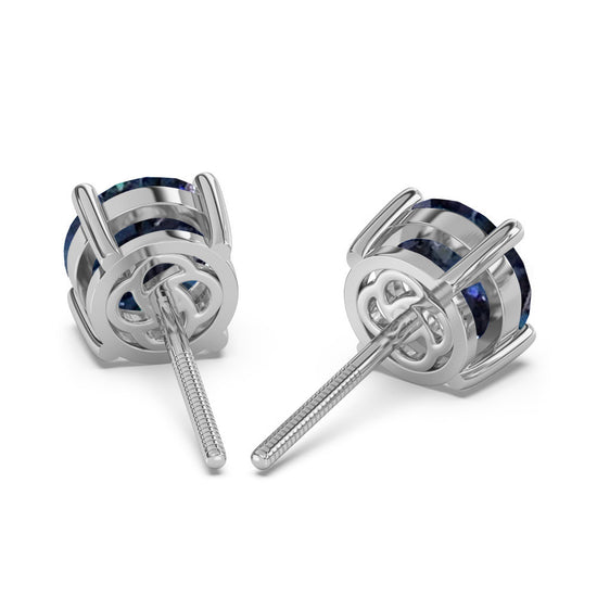 Classica Round Blue Moissanite Solitaire Stud Earrings