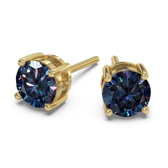 Classica Round Blue Moissanite Solitaire Stud Earrings