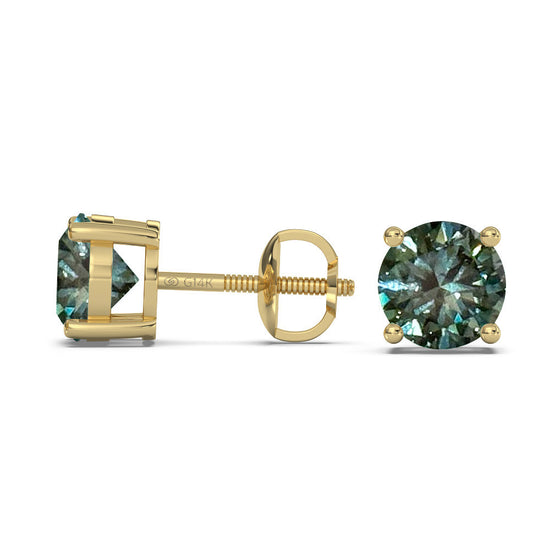 Classica Round Green Moissanite Solitaire Stud Earrings