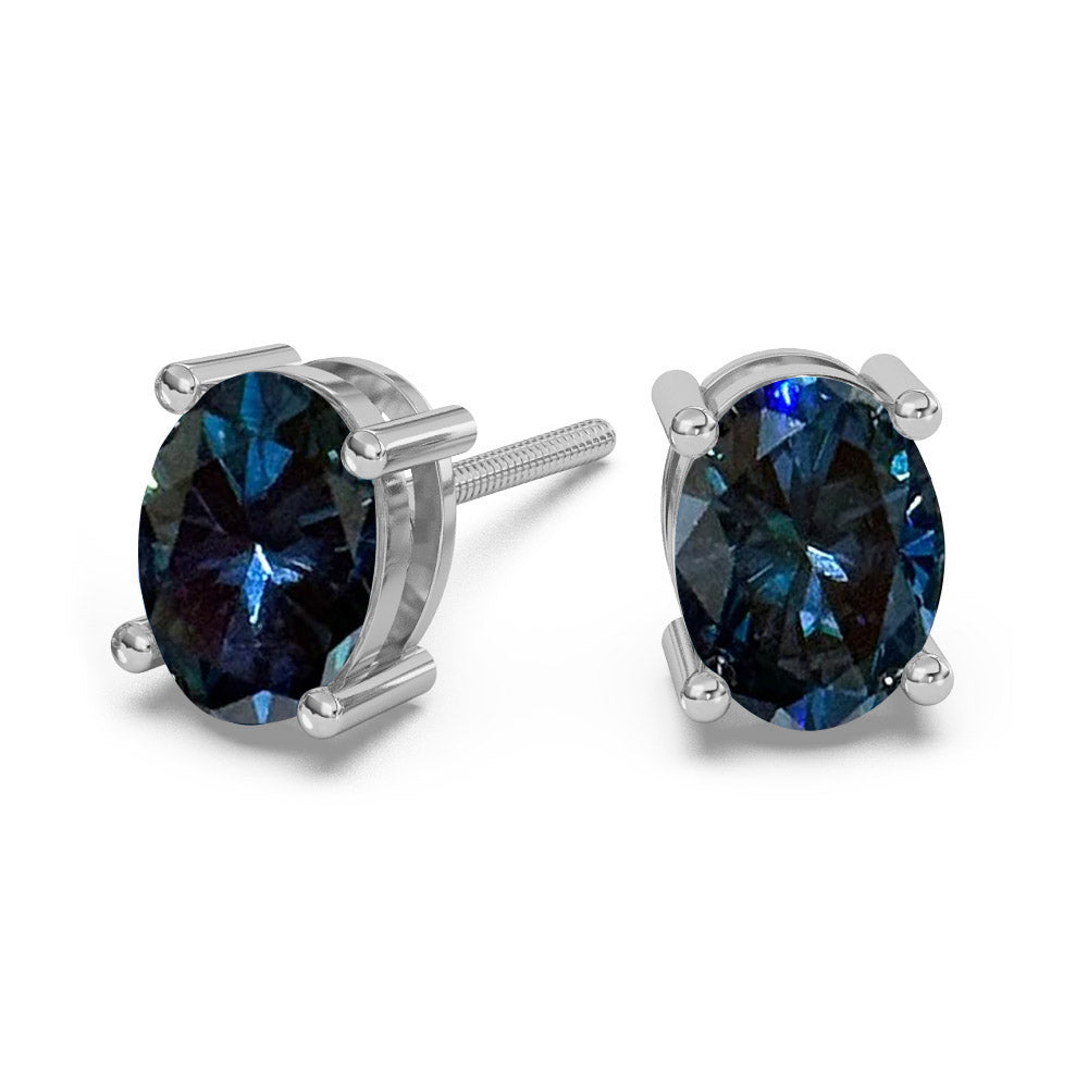 Classica Oval Cut Blue Moissanite Stud Earrings