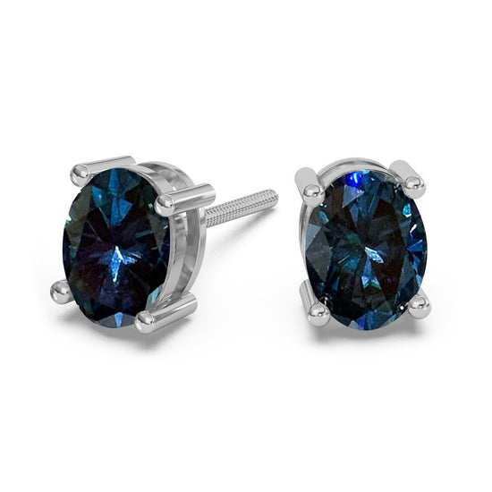 Classica Oval Cut Blue Moissanite Stud Earrings