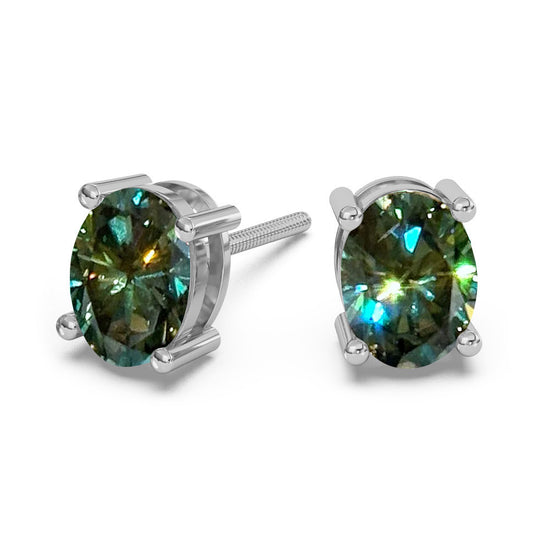 Classica Oval Cut Green Moissanite Stud Earrings