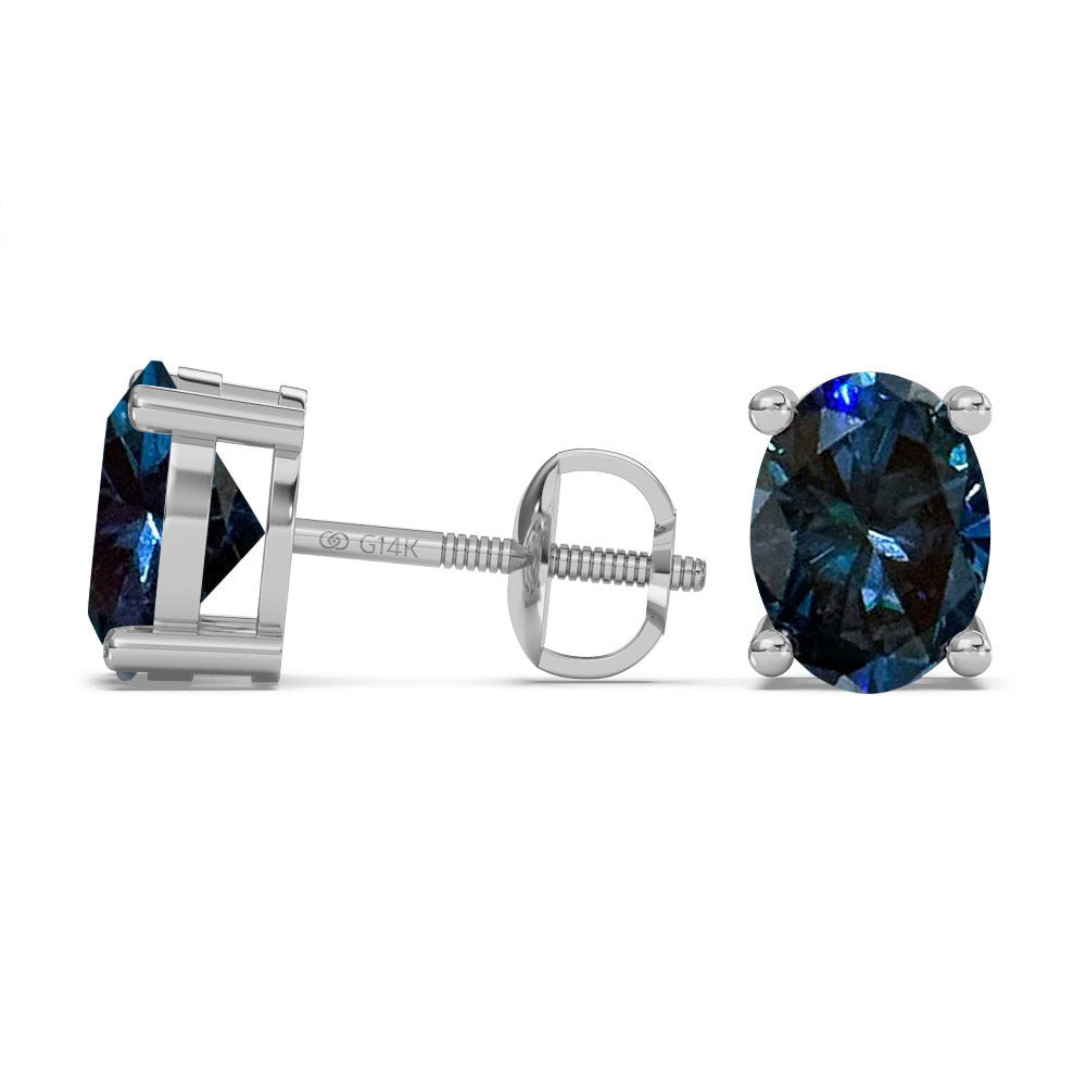 Classica Oval Cut Blue Moissanite Stud Earrings