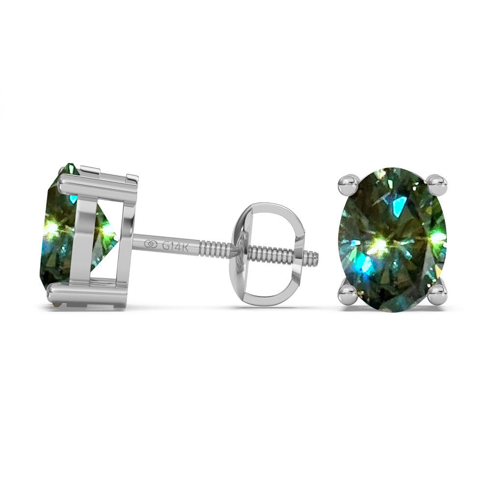 Classica Oval Cut Green Moissanite Stud Earrings