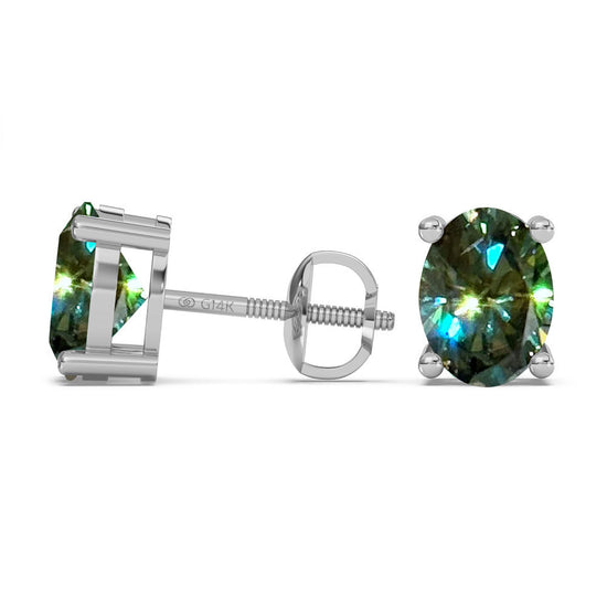 Classica Oval Cut Green Moissanite Stud Earrings