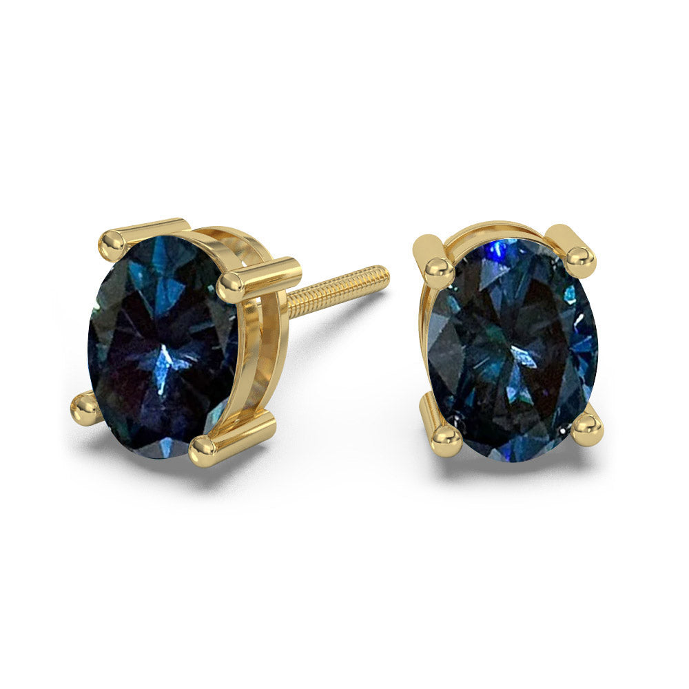 Classica Oval Cut Blue Moissanite Stud Earrings