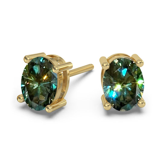 Classica Oval Cut Green Moissanite Stud Earrings