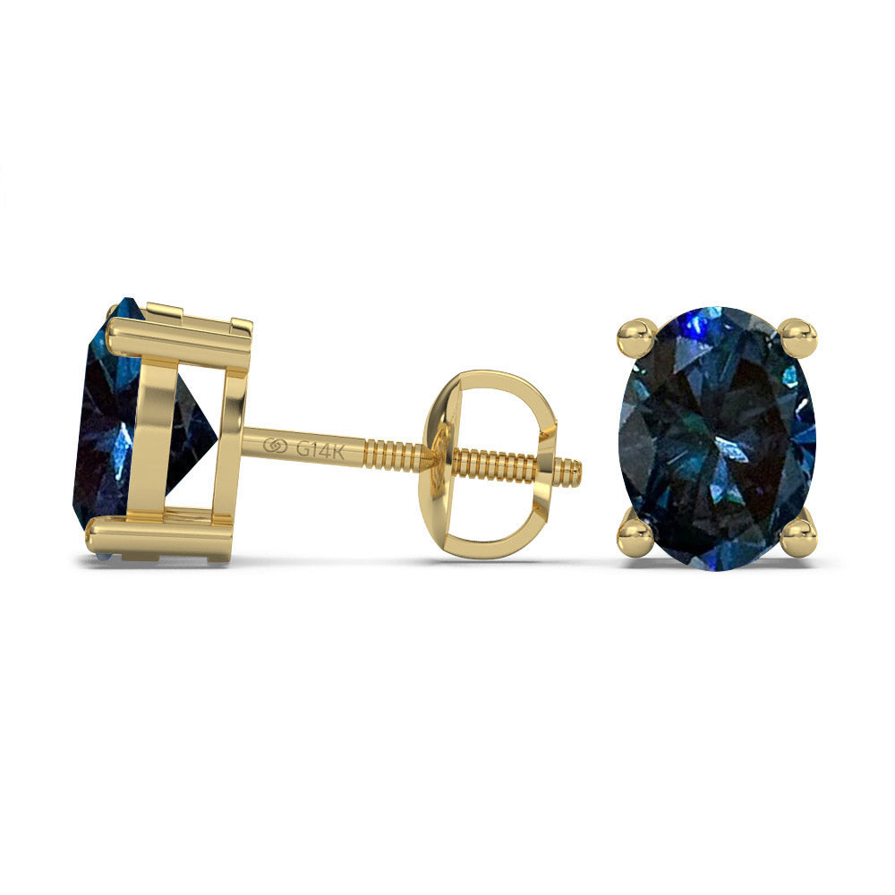 Classica Oval Cut Blue Moissanite Stud Earrings