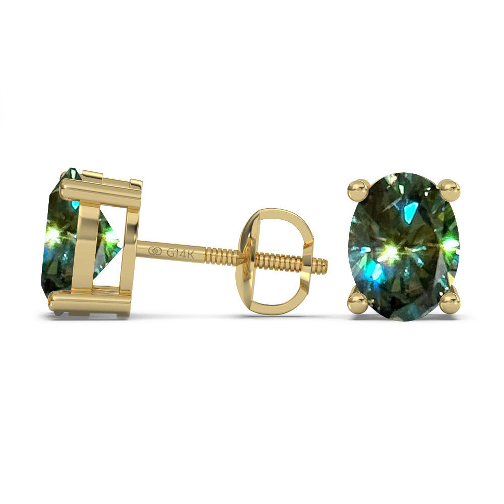 Classica Oval Cut Green Moissanite Stud Earrings