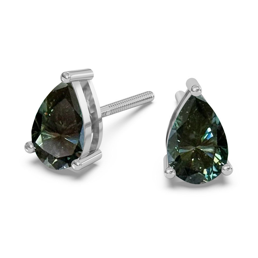 Classica Pear Cut Green Moissanite Stud Earrings