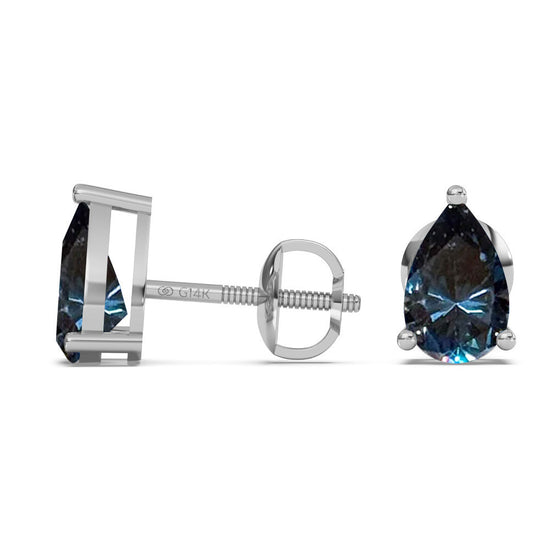 Classica Pear Cut Blue Moissanite Stud Earrings