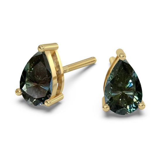 Classica Pear Cut Green Moissanite Stud Earrings