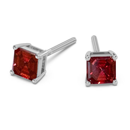 Classica Asscher Cut Red Moissanite Stud Earrings