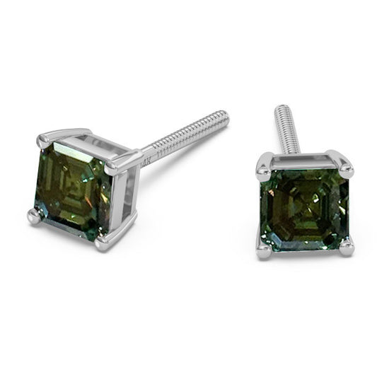 Classica Asscher Cut Green Moissanite Stud Earrings