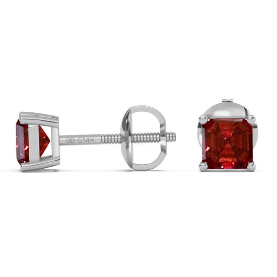 Classica Asscher Cut Red Moissanite Stud Earrings