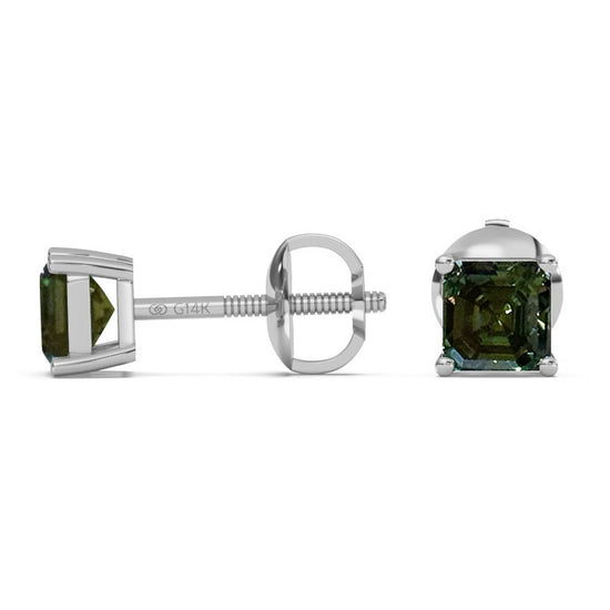 Classica Asscher Cut Green Moissanite Stud Earrings