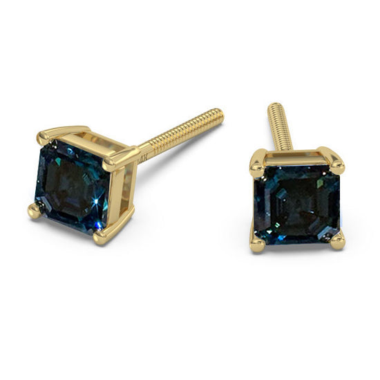 Classica Asscher Cut Blue Moissanite Stud Earrings